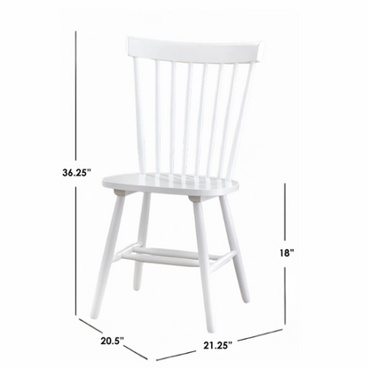 White Farmhouse Spindle Back Dining Chairs – Set of 2, Solid Rubberwood