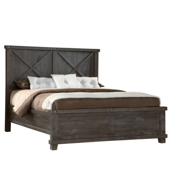 Industrial-Inspired Wood Standard Configurable Bedroom Set: Crafted from Solid Acacia and Pine with Hand-Hewn Planks, Metal Hook-On Side Rails, and Cross Slat Support System for Ultimate Durability and Unique Patina Finish