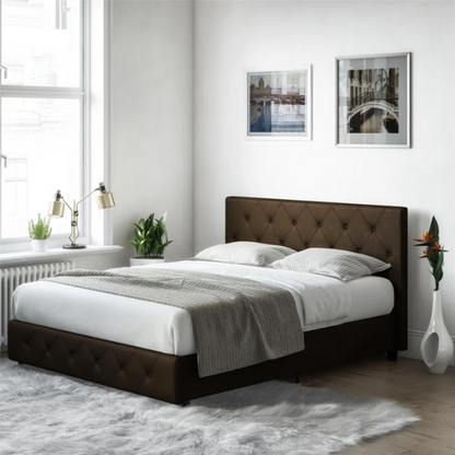 Luxurious Faux Leather Platform Bed – Full Double Size with Sleek Modern Design