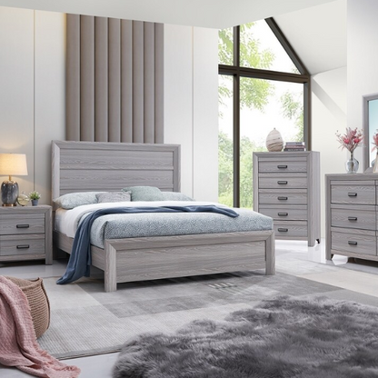 Contemporary Gray Panel Queen Bedroom Set – Bed, Dresser, Mirror & Nightstand