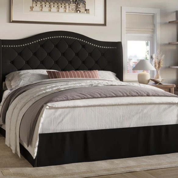 Elegant Upholstered Wingback Bed – Full/Double Size with Soft Polyester Fabric & Classic, Sophisticated Design