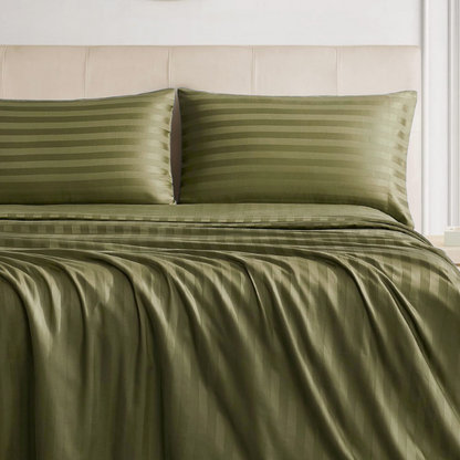 4-Piece Luxury Bed Sheet Set – Fitted & Flat Sheets with Pillowcases | Solid Stripe Bedding for Twin, Full, Queen, King Sizes