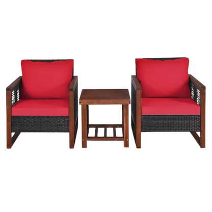 3-Piece Patio Wicker Furniture Set | Rattan Outdoor Sofa with Washable Cushions and Acacia Wood Coffee Table | Perfect for Garden and Backyard