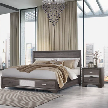 Visually Stunning Panel Configurable Bedroom Set – Clean Modern Design with Timeless Gray Finish, Melamine Detailing, Panel Headboard, and Spacious Footboard Drawers – Perfect for Creating a Serene and Stylish Bedroom Retreat