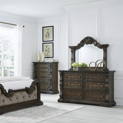 4-Piece Queen Upholstered Bedroom Set in Brown with Tufted Headboard, Dresser, Chest & Nightstand