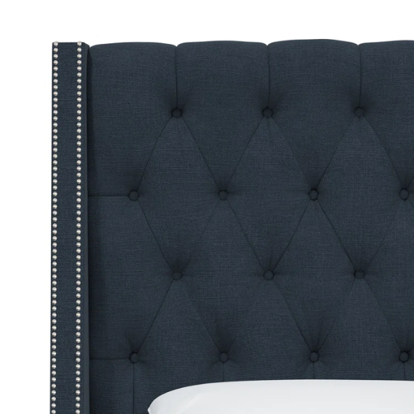 Chic Upholstered Wingback King Size Bed with Button Tufting and Nailhead Trim