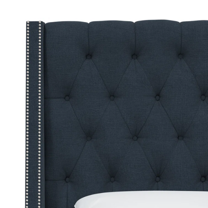 Chic Upholstered Wingback King Size Bed with Button Tufting and Nailhead Trim