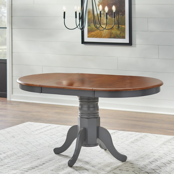 7-Piece Farmhouse Solid Wood Dining Set with Extension Leaf – Pedestal Table & Windsor Chairs