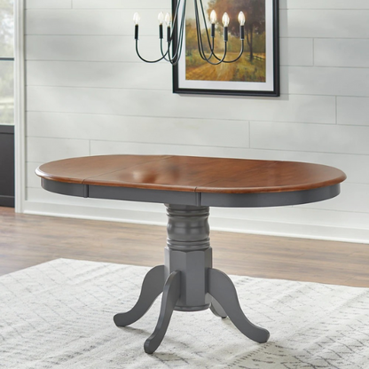 7-Piece Farmhouse Solid Wood Dining Set with Extension Leaf – Pedestal Table & Windsor Chairs
