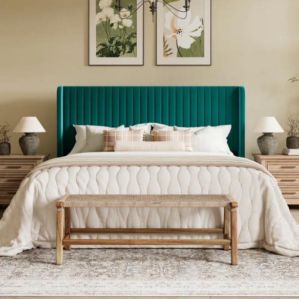 King Size Upholstered Platform Bed with Wingback Headboard – Simple, Elegant Design, Sturdy Wooden Slats, No Box Spring Needed for a Luxurious Sleep Experience