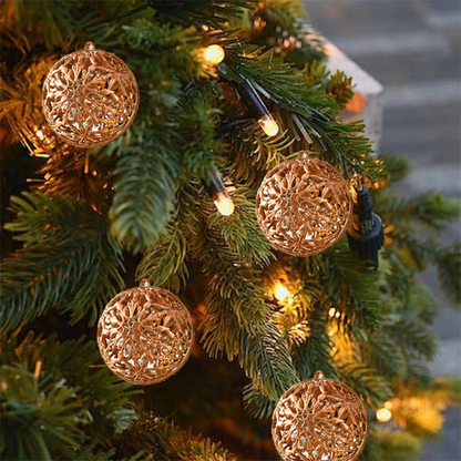 Champagne Gold Glitter Snowflake Christmas Ball Ornaments – Set of 6 Decorative Holiday Baubles