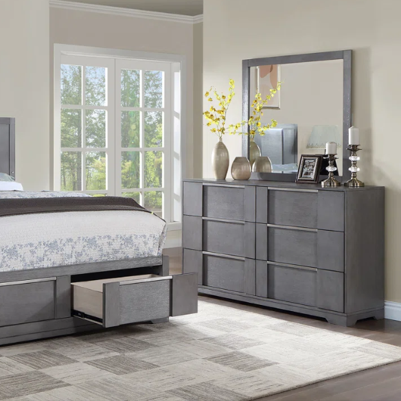 Sophisticated 5-Piece Queen Bedroom Set with LED-Illuminated Storage Bed, Asymmetrical Panels, and Recessed Nickel Drawer Pulls