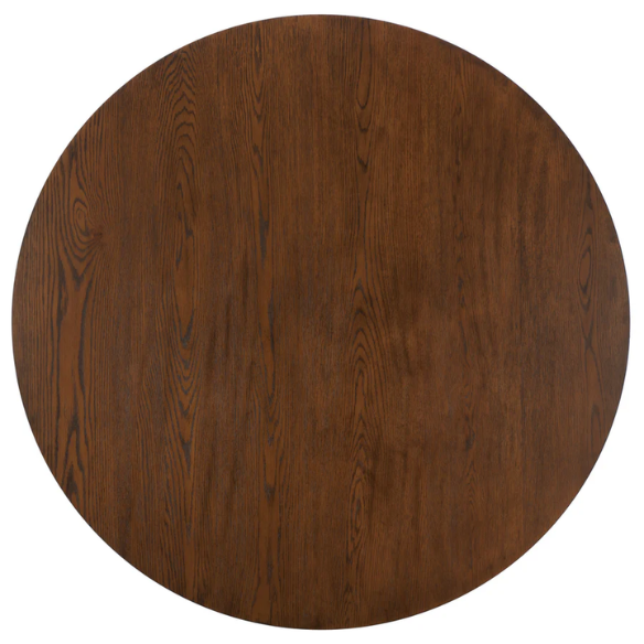 Round Wood Dining Table – French Bistro-Inspired Design, Sleek Dark Brown Frame
