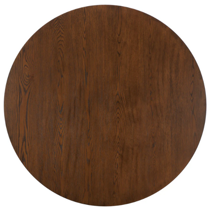 Round Wood Dining Table – French Bistro-Inspired Design, Sleek Dark Brown Frame