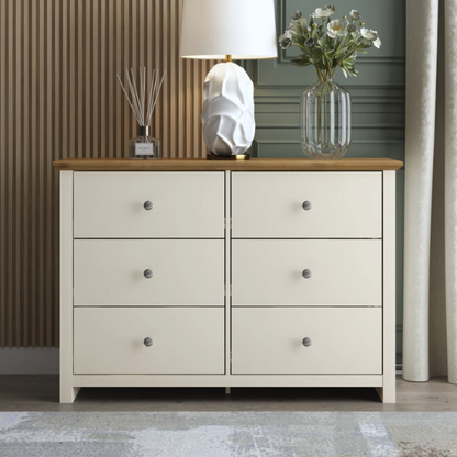 Modern 6-Drawer Double Dresser with Angled Sled Legs and Round Metal Hardware