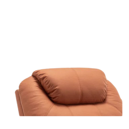 Orange Swivel Rocker Recliner with Massage and Heating, 360° swivel, soothing rocking motion, 8 vibration points, lumbar heating, ergonomic design, convenient storage with cup holders and side pockets, durable performance fabric, easy assembly, and quick relaxation.