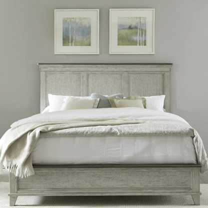 Farmhouse-Inspired Queen Bedroom Set  Panel Bed, Dresser, Mirror, and Nightstand with Built-in Charging Station