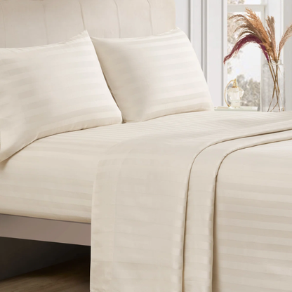 4-Piece Luxury Bed Sheet Set – Fitted & Flat Sheets with Pillowcases | Solid Stripe Bedding for Twin, Full, Queen, King Sizes