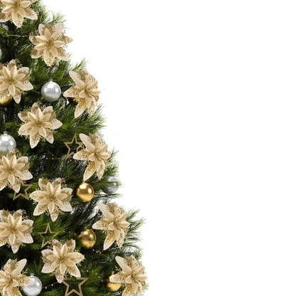 Gold Glitter Poinsettia Christmas Flowers – Elegant Artificial Holiday Décor (5 Pieces)