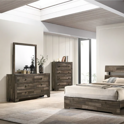 Rustic Gray 6-Piece Stone Platform Bedroom Set with Distressed Wood Finish for a Charming, Modern Look
