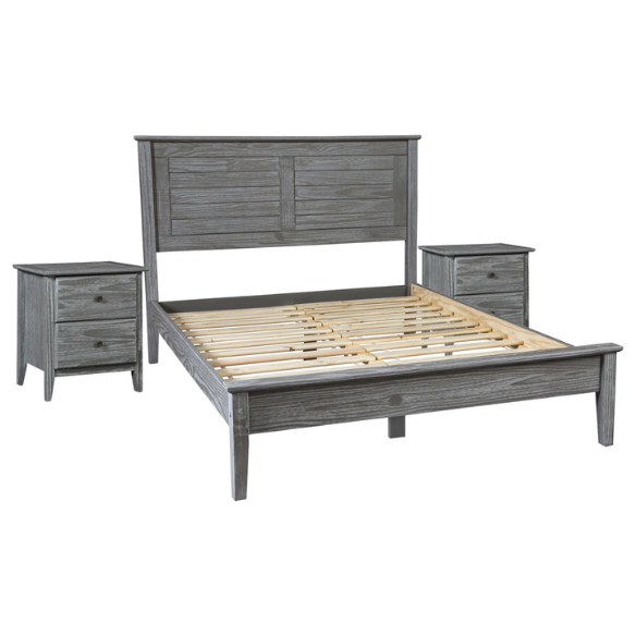 Brushed Wooden Full Double Size Bed and Bedroom Set – Elegant Design with Sturdy Construction and Rustic Charm