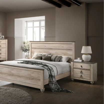 Rustic and Refined 6-Piece Contemporary Driftwood King Bedroom Set with Dovetail Construction and Antique-Inspired Distressed Finish