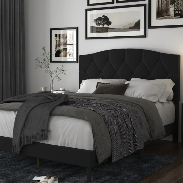 King Size Upholstered Platform Storage Bed with Button Tufted Headboard and Low-Profile Frame – Contemporary Glam Design