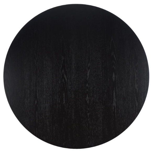 Round Wood Dining Table – French Bistro-Inspired Design, Sleek Dark Brown Frame