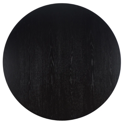 Round Wood Dining Table – French Bistro-Inspired Design, Sleek Dark Brown Frame