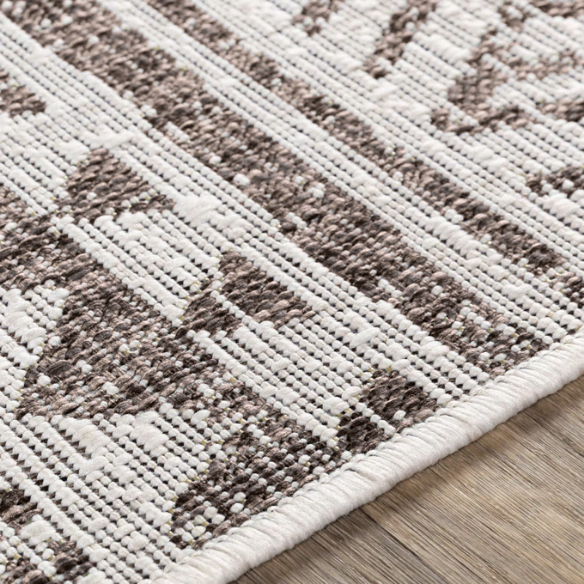 Striped Geometric Area Rug – Charcoal & Off-White, Durable Polypropylene, Low-Pile Design for High-Traffic Indoor/Outdoor Spaces