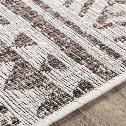 Striped Geometric Area Rug – Charcoal & Off-White, Durable Polypropylene, Low-Pile Design for High-Traffic Indoor/Outdoor Spaces