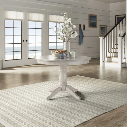 Round Pedestal Base Dining Table – Vintage Farmhouse Style with Distressed Finishes, Compact Design for Small Spaces, Timeless Classic Elegance