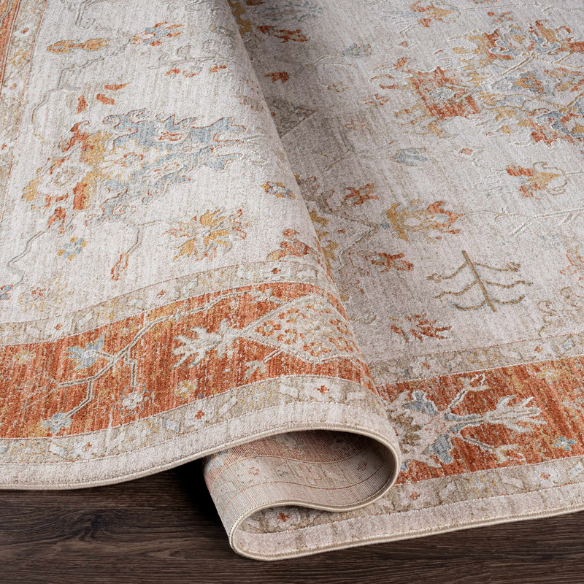 Elegant Oriental Rug – Stain-Resistant, High-Low Pile, Machine Woven with Fringed Detailing