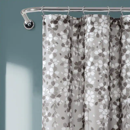 Grey and White Weeping Flower Shower Curtain – Modern Farmhouse Floral Bathroom Décor, 72" x 72"