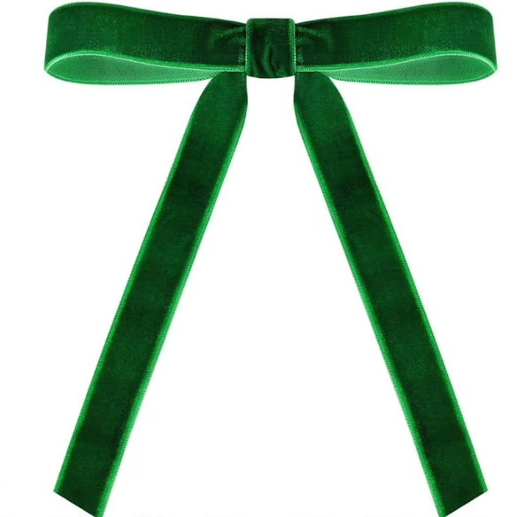 Green Velvet Christmas Bow Ribbon Ornaments – Elegant Holiday Tree Decorations