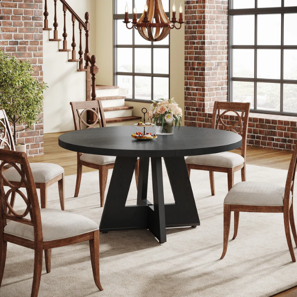 47-Inch Round Dining Table for 4 – Modern Wood Kitchen Table with MDF Legs, Perfect for Dining Room, Kitchen, or Living Room