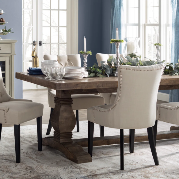 Reclaimed Pine Wood Dining Table – Rustic, Hand-Finished with Weathered Brown Finish, Sturdy and Unique Design