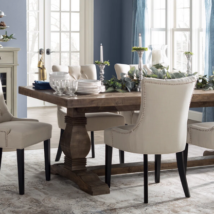 Reclaimed Pine Wood Dining Table – Rustic, Hand-Finished with Weathered Brown Finish, Sturdy and Unique Design