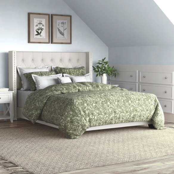 Queen Size Upholstered Low Profile Bed with Glamorous Button Tufted Foundation – Elegant and Timeless Design