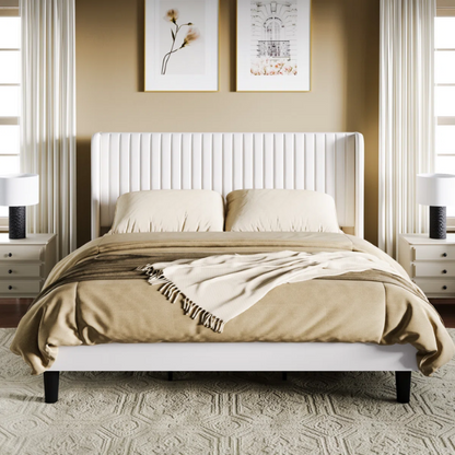 Luxurious King Size Upholstered Velvet Platform Bed with Modern Wingback Headboard – Heavy-Duty Steel Frame, No Box Spring Needed, and Ample Under-Bed Storage