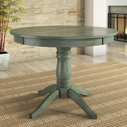 Round Pedestal Base Dining Table – Vintage Farmhouse Style with Distressed Finishes, Compact Design for Small Spaces, Timeless Classic Elegance