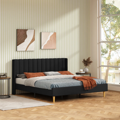 Luxury Corduroy Upholstered King Size Platform Bed Frame - Stylish Modern Wingback Design with Ultimate Comfort