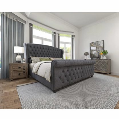 Luxurious Queen Size Upholstered Sleigh Bed with Button Tufting and Rich Chenille Fabric