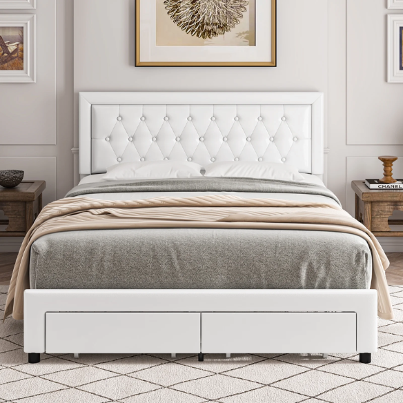 Luxurious King Size Velvet Tufted Upholstered Bed Frame with Adjustable Headboard, Button Tufting, and Nailhead Trim – No Box Spring Needed for Superior Support and Comfort