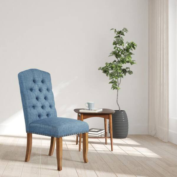 Elegant Farmhouse Tufted Fabric Dining Chairs – Set of 2, Button-Tufted Luxury