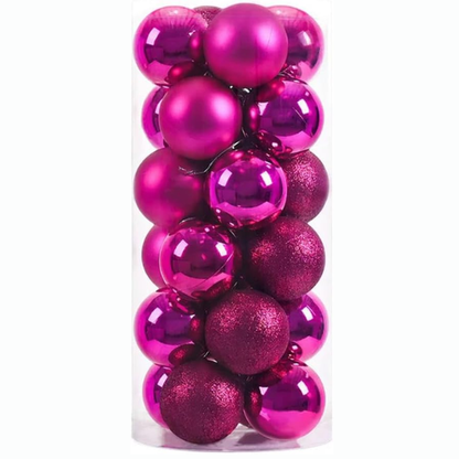 Fuchsia Pink Christmas Ball Ornaments – 24-Piece Set, Shatterproof Holiday Decorations (Available in 3 cm, 4 cm, and 6 cm)