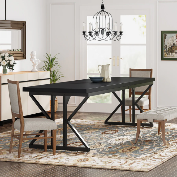 Farmhouse Dining Table for 6-8 People – Rectangular Wood Kitchen Table with X-Shaped Accents, Spacious & Multifunctional for Dining, Office, or Gathering
