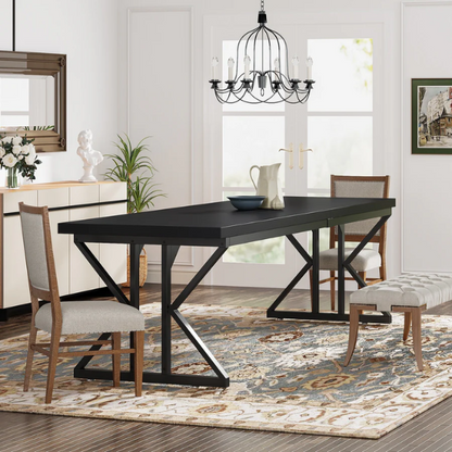 Farmhouse Dining Table for 6-8 People – Rectangular Wood Kitchen Table with X-Shaped Accents, Spacious & Multifunctional for Dining, Office, or Gathering