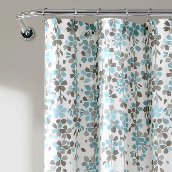 Blue and Grey Weeping Flower Shower Curtain – Floral Nature-Inspired Bath Décor, 72" x 72"