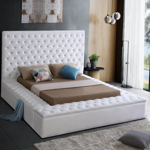 Elegant Velvet Upholstered King Size Platform Storage Bed with Tufted Headboard and Slats